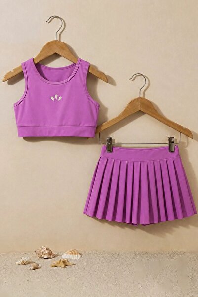 ZUZUNGA Crop plisat sportiv de culoare violet pentru fete - Pantaloni scurți ...