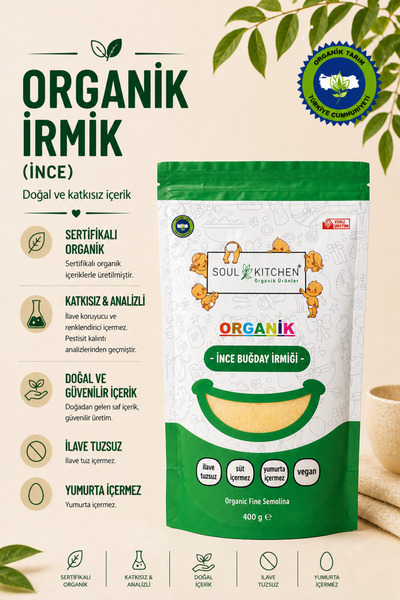 Soul Kitchen Organik Ürünler Organik Sertifikalı İnce İrmik Kilitli Ambalaj 4...