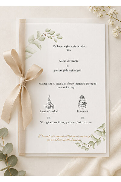 OEM Invitatie Nunta Model 211 cu fundita si foaie de calc