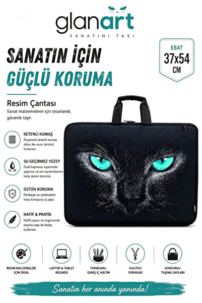 Glanart askılı, fermuarlı 35x50 resim çantası su geçirmez ketenli kumaş 37x54...