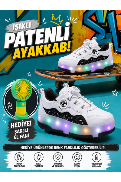 ILLUMINATED SKATED KIDS SHOES SMART LACE-UP SNEAKER WITH ON-OFF WHEELS
