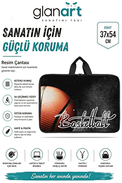 Glanart askılı, fermuarlı 35x50 resim çantası su geçirmez ketenli kumaş 35x50...