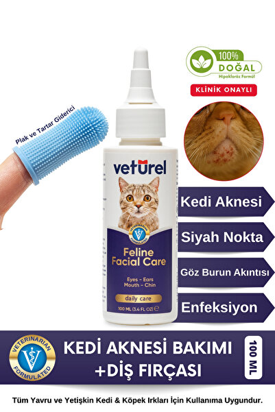 Veturel Kedi Bakım Set Çene Aknesi Çene Yarası Siyah Nokta Silikon Yumuşak 36...