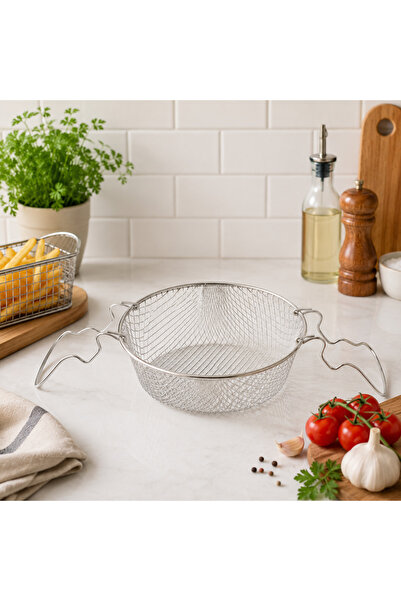 Natsan Kızartma Teli Çift Kulplu Cips Sepeti 20 Cm