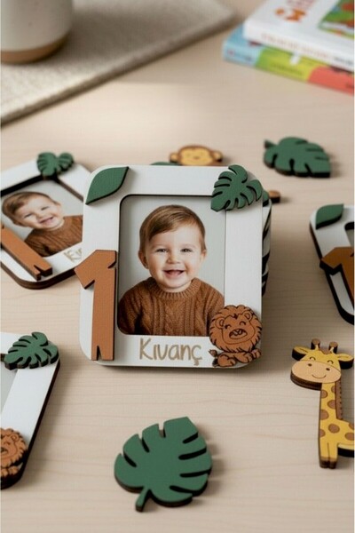aze kids Kişiye Özel SAFARİ Temalı Ahşap 10 lu Magnet Seti – ASLAN Bebek Hedi...