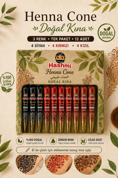 hennadibace 12'li 3 renk karışık paket Hint Kınası Külah hint kınası -12-Pack...