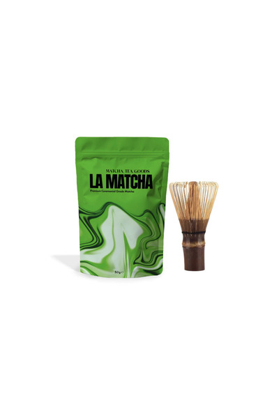 LA MATCHA شاي ماتشا عالي الجودة 50 جرام + خفاقة ماتشا (تشاسن)