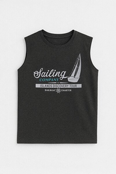 MARKAPIA Erkek Bisiklet Yaka Baskılı Kolsuz T-shirt