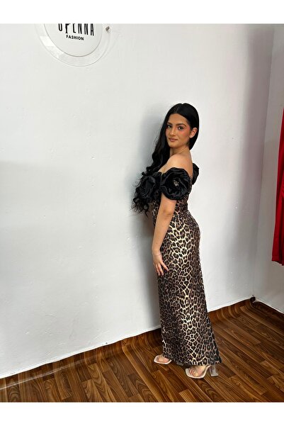 Sienna Fashion Rochie elegantă cu imprimeu leopard și trandafiri 3D
