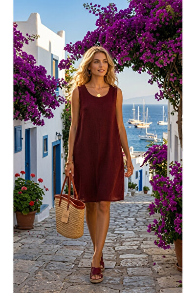 Hale Shop %100 Müslin Kumaş Sıfır Kol Elbise
