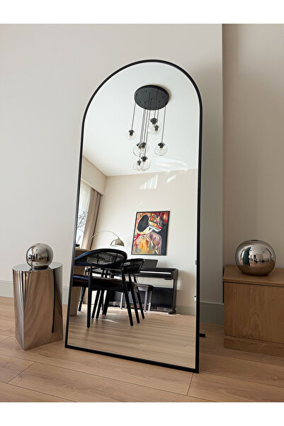 EFFE YAPI DEKOR Siyah Metal Çerçeveli 180x80 Cm Demonte Ayaklı Oval Boy Aynası