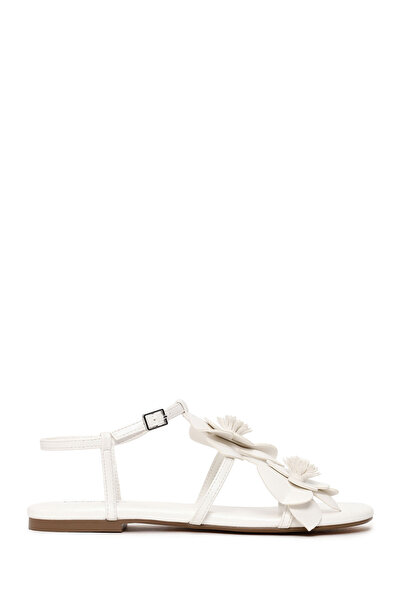 Women's White Ankle Buckle Flower Sandals 26SFD441718