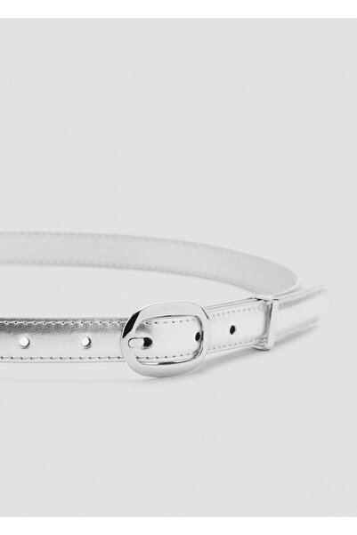 MANGO Woman Metallic Belt with Oval Buckle