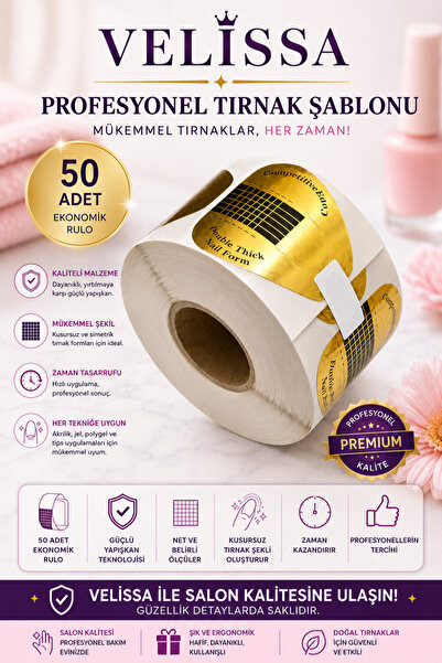 velissa Protez Tırnak Uzatma Kağıt Gold (GİTAR) Şablon Top 50 Adet
