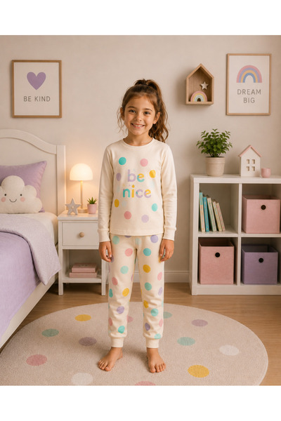 Fil Kids Devojčička zimska pidžama od 100% pamuka, svetlo roze, sa rukavima n...