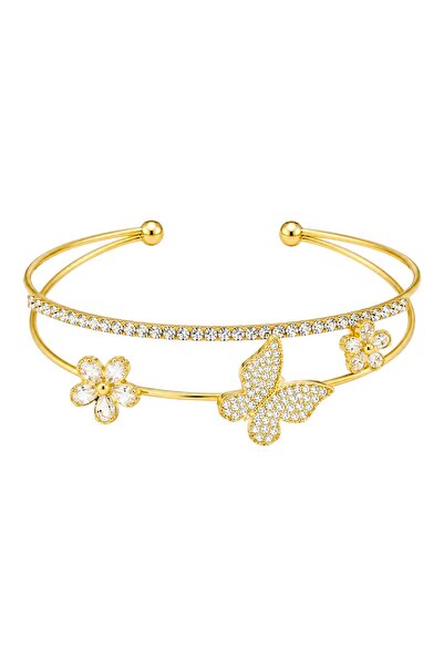 Store Kelebek Figürlü taşlı Gold Kadın kelepçe Modelli Bileklik