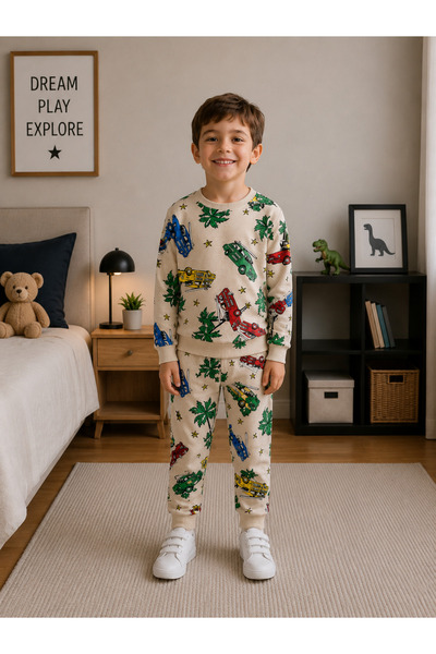 Fil Kids Dečački set od Pamuk delova bež boje, automobil, dugi rukav, pidžama