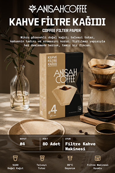 Anisah Coffee 3'lü Filtre Kahve Kağıdı 4 Numara (3x80 Adet) | Kokusuz | Kimyasalsız | Doğa Dostu | Yırtılmaz