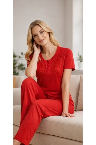FLZ Women's Lace Detailed Pajama Set – Comfortable Home Wear Set |   88-135
