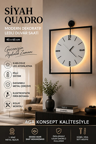 AGA KONSEPT Led'li Siyah Quadro Yuvarlak Kristal Orta Boy, Modern Dekoratif S...