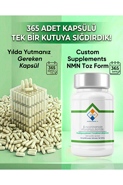 Custom Supplements NMN Powder, Katkısız Toz Form (Beta-Nikotinamid Mononükleo...