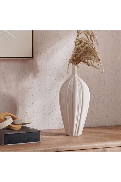 PAN HOME مزهرية سولين تيراتوا بتصميم مضلع 15.5×15.5×35 سم - أبيض