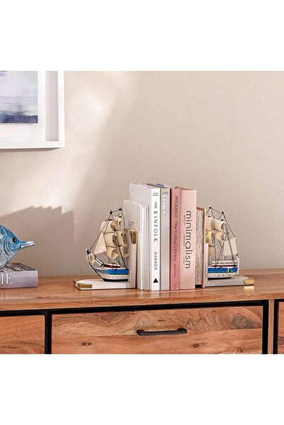 PAN HOME Orca Wooden Boat Bookend 30.5x8.5x21cm - Grey