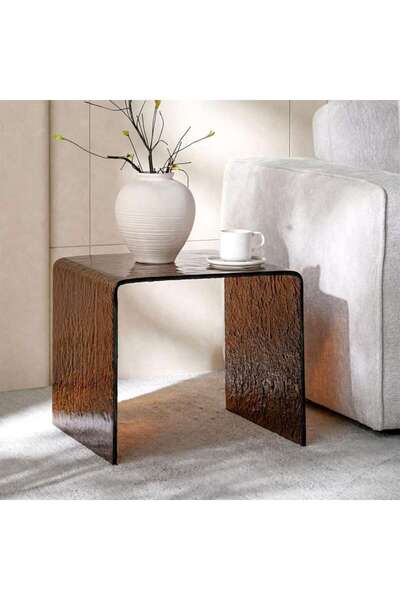 PAN HOME Axia End Table 12mm Glass - Brown ~ Brown