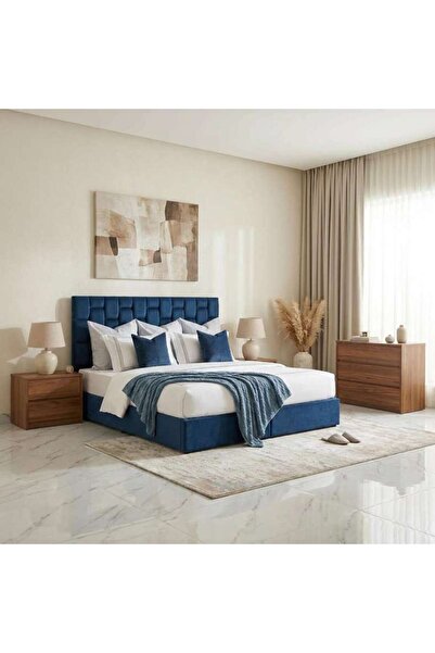 PAN HOME سرير ديانا كينج مخملي أزرق 180×200 سم