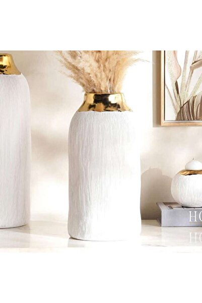 PAN HOME Marsh Ceramic Two Tone Vase 19.5x19.5x45cm - White