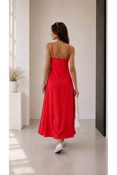BELISTIL Red Pomegranate Flower Strap Flowing Summer Wear Aerobin Long Dress