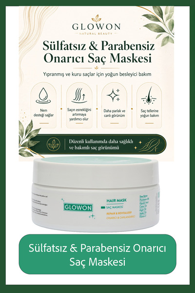 GLOWON Sülfatsız & Parabensiz Onarıcı Saç Maskesi – Yıpranmış ve Kuru Saçlar ...