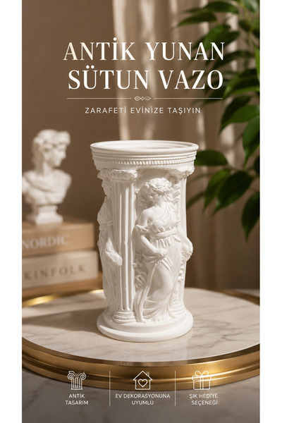 See Shine Decor Roma Kadın Figürlü Dekoratif Sütun Mini Heykel - Antik Roma F...