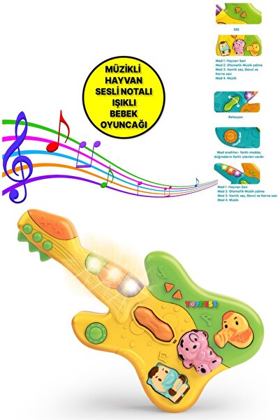 TOYFEST Hayvan Sesleri Çıkaran Işıklı Ninnili Müzikli Gitar İnteraktif Bebek ...