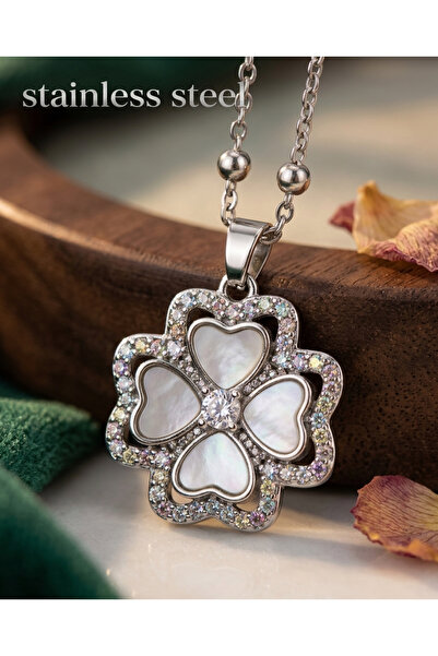 stainless steell Silver Color White Stone Van Cleff Clover Drop Stone Model B...