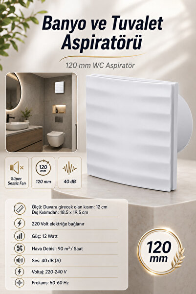 NZB Kapaklı Düz Banyo WC Aspiratör Fanı Süper Sessiz 12 W 120 mm Duvar Tipi T...
