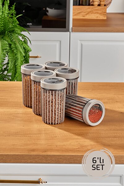Stile Cucina 6-Piece Linea Round Storage Container 1.1 Liter Beige