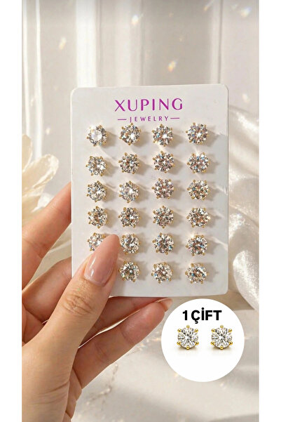 XUPING JEWELRY Xuping Paslanmaz Kararmaz Tek Taş XP Damgalı Küpe 1 Çift Gönde...