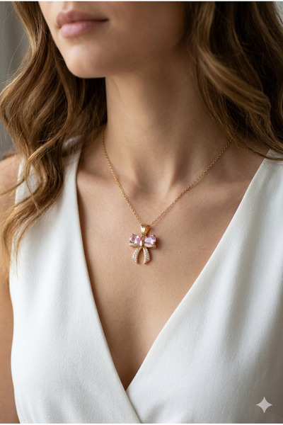 Tilde Steel, Bow Necklace, Women's Jewelry, Zircon Stone, Silver-Gold Color, ...
