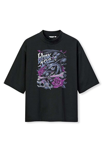 buzagi tasarım ürünleri Blink 182 Digital Print Oversize Black Unisex T-Shirt
