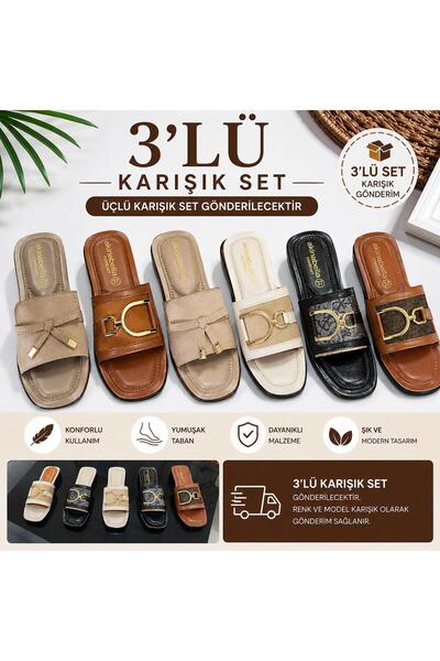 madam gold Women's Daily Comfort Slippers 3-Piece Mixed Set Stylish Buckle an...