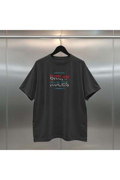 buzagi تي شيرت أسود للجنسين بطباعة رقمية كبيرة الحجم من Break the Rules