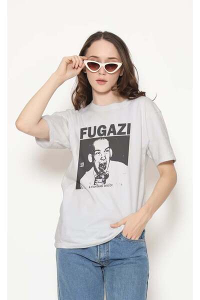 buzagi tasarım ürünleri Fugazi Regular Fit Unisex White T-Shirt