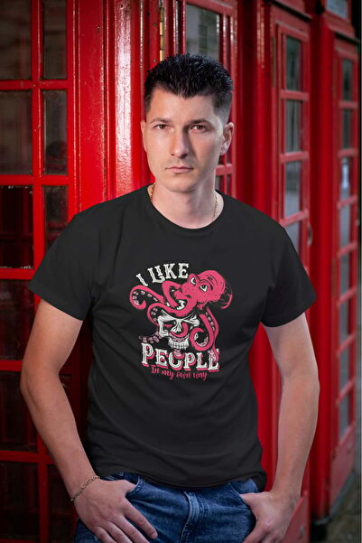 buzagi tasarım ürünleri I Like People Regular Fit Unisex Black T-Shirt