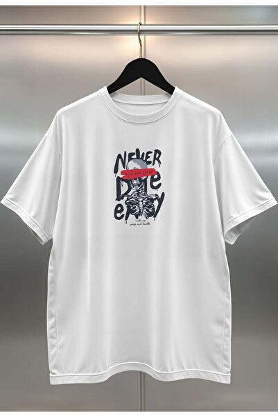 buzagi Organic Cotton Digital Printed Oversize White T-Shirt