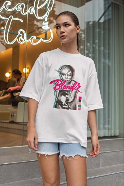 buzagi tasarım ürünleri Blondie Oversize Unisex White T-Shirt