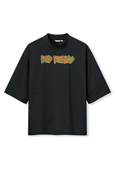 buzagi tasarım ürünleri Bad Brains Digital Print Oversize Black Unisex T-Shirt
