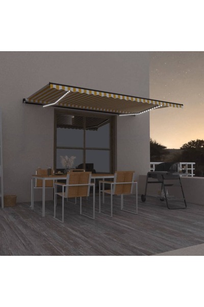Concept Copertină retractabilă manual cu LED, galben și alb, 500x350 cm