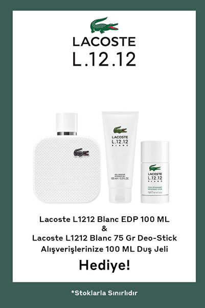 Lacoste L1212 Blanc EDP 100 ml Erkek Parfümü + 75 Gr Deo-Stick + 100 ml Duş J...