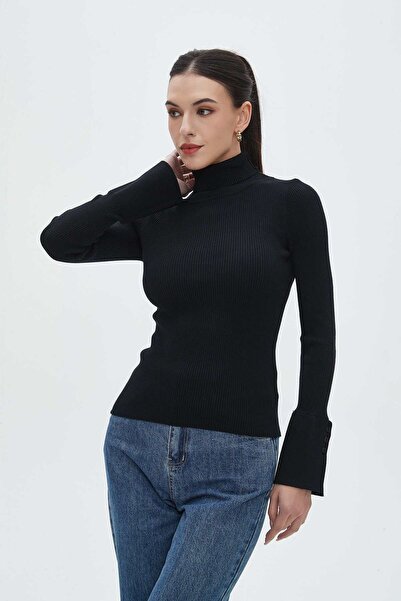 Nichii Ribbed Crop Top with High Neck and Long Sleeves
